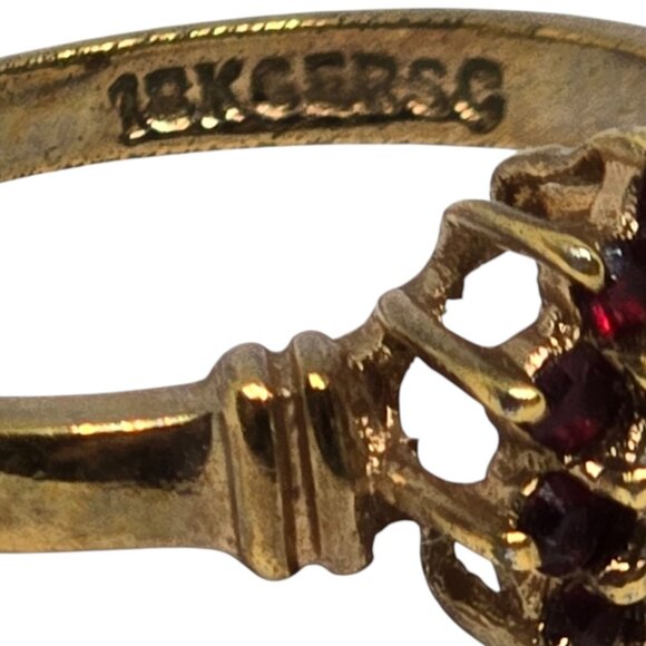 Vintage 18K GE RSC Ruby & CZ Cluster Ring – Marquise Center – Gold Electroplate - Picture 8 of 10